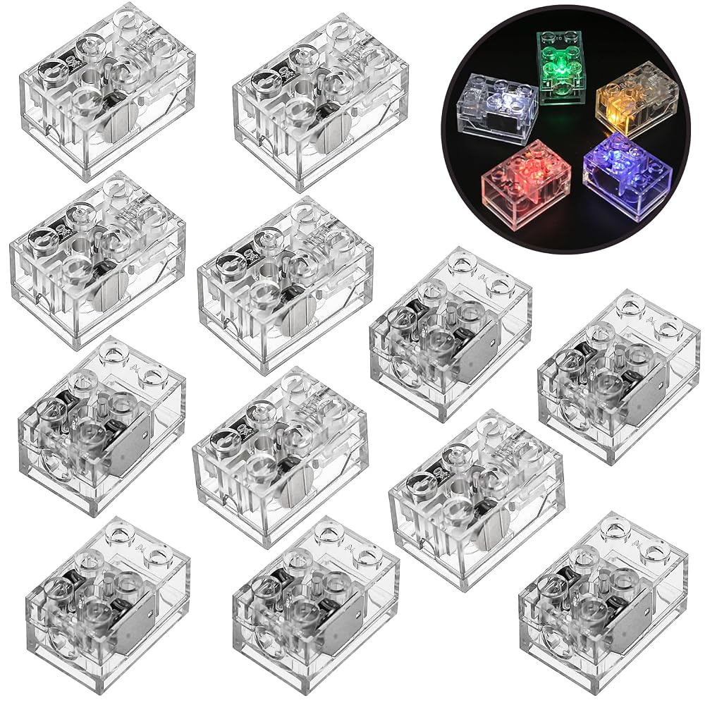 2x3 Light-Up Bricks, Mixed Colours, 12 Pieces